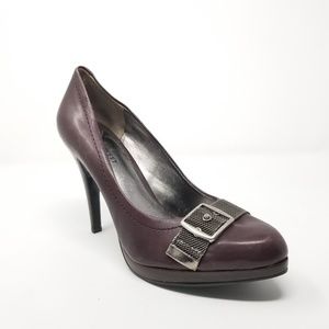 NINE WEST Bana Maroon Leather Buckle Heels